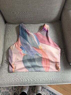 Athleta Longline Sports Bra XL Pastel Abstract Crop Tank Yoga Athleisure